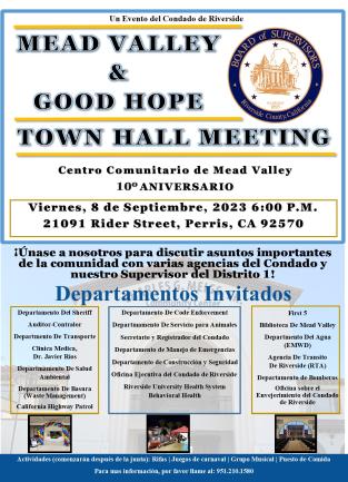 Mead Valley Good Hope Town Hall Flyer Spanish